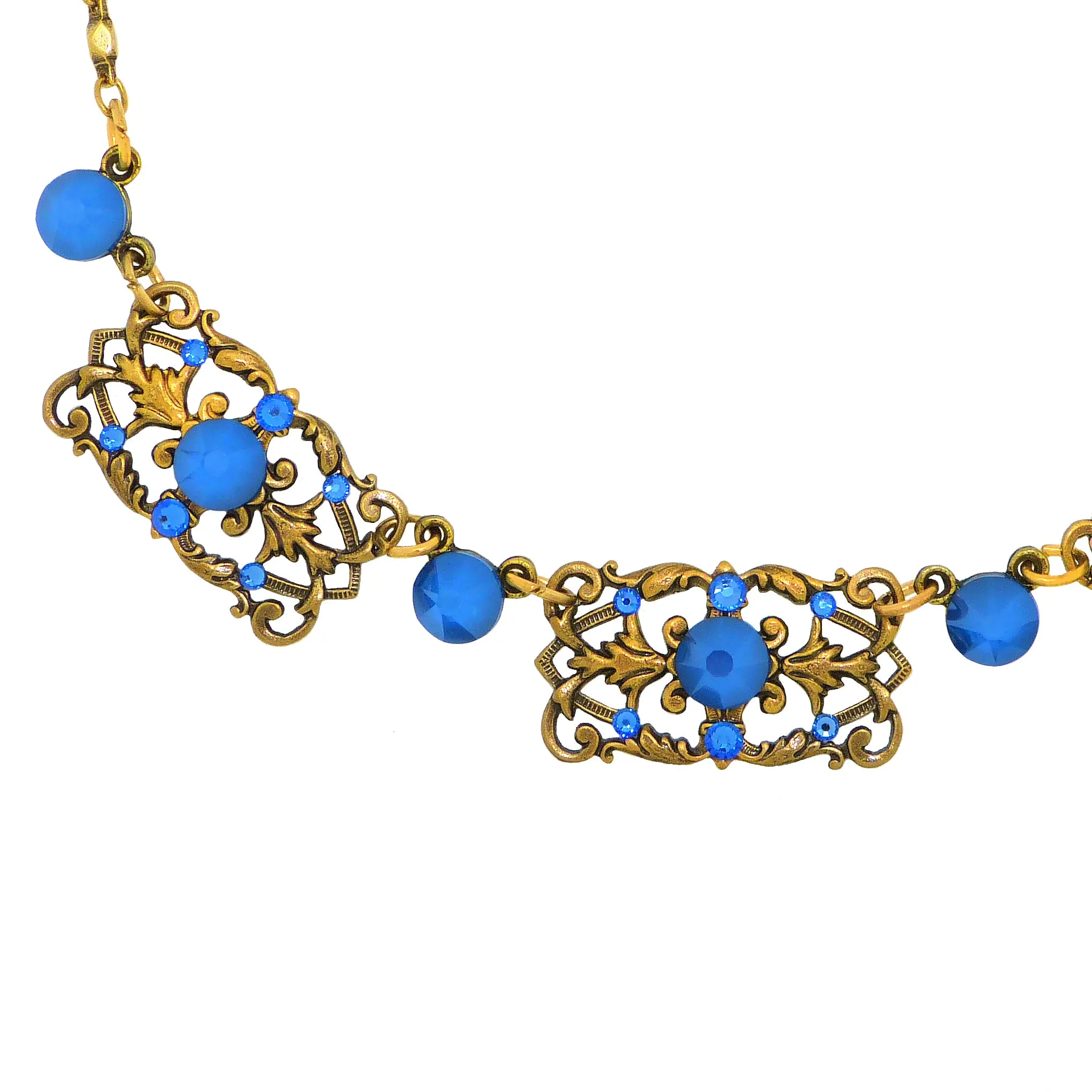 Anne Koplik 3 Stoned Fila Frame Necklace NK4749RBL - Gold Blue - Shop Now