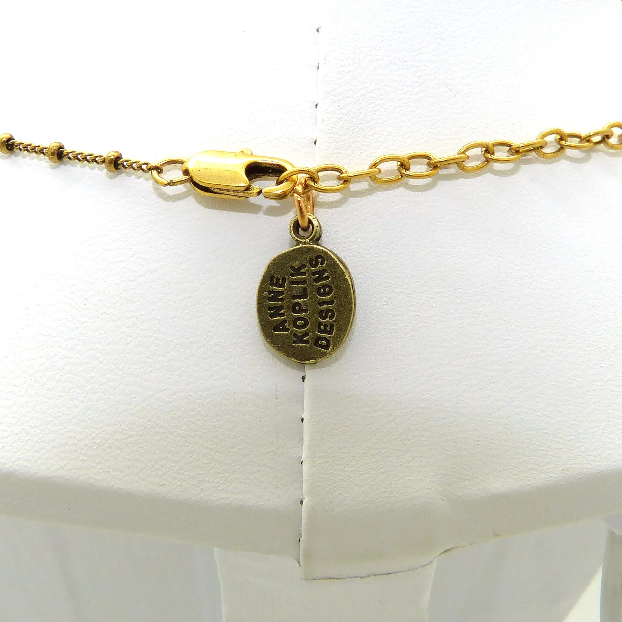 Anne Koplik Antique Gold Plated Swarovski Enamel Crescent Moon Stars Pendant Necklace