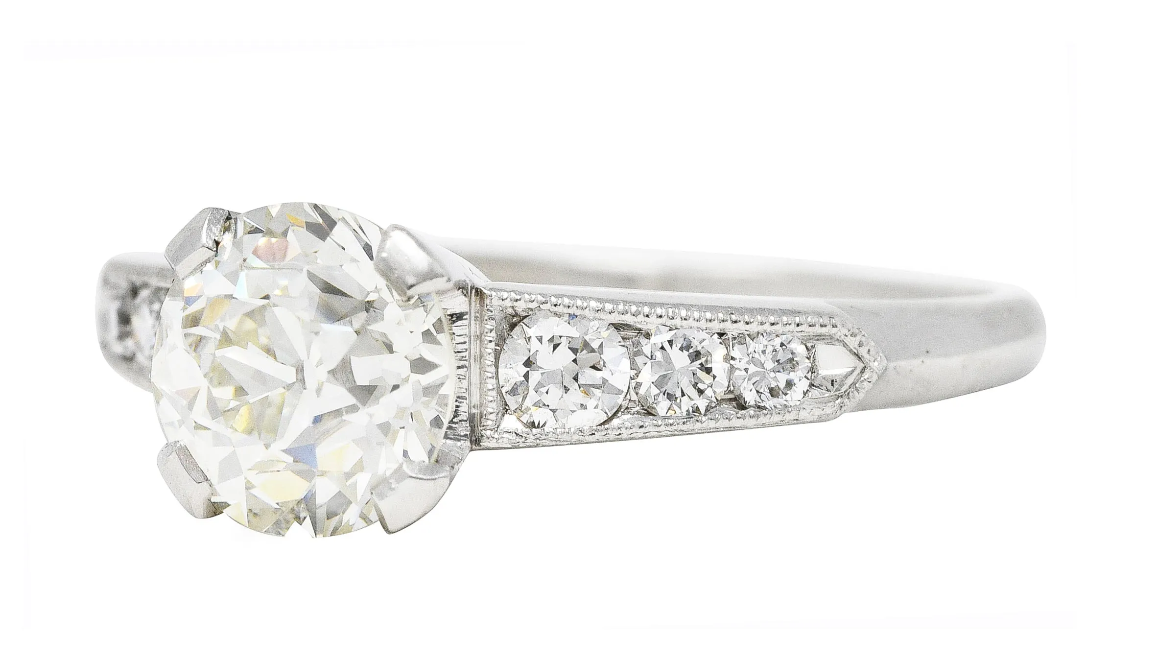 Art Deco 1.51 CTW Old European Cut Diamond Platinum Engagement Ring GIA