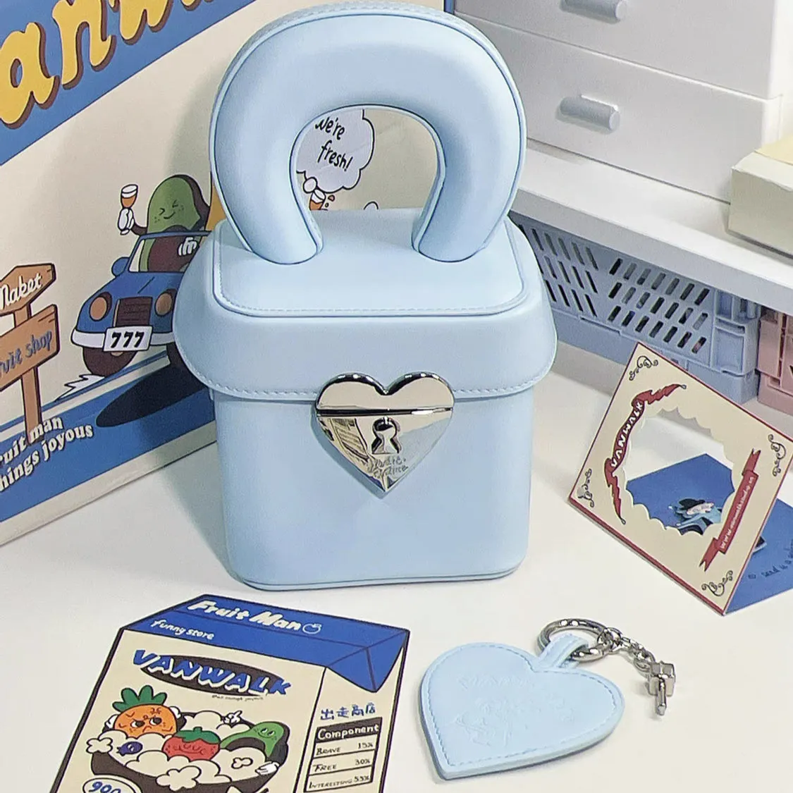baby blue mini heart box crossbody bag