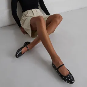 Ballet flats with straps in black leather
