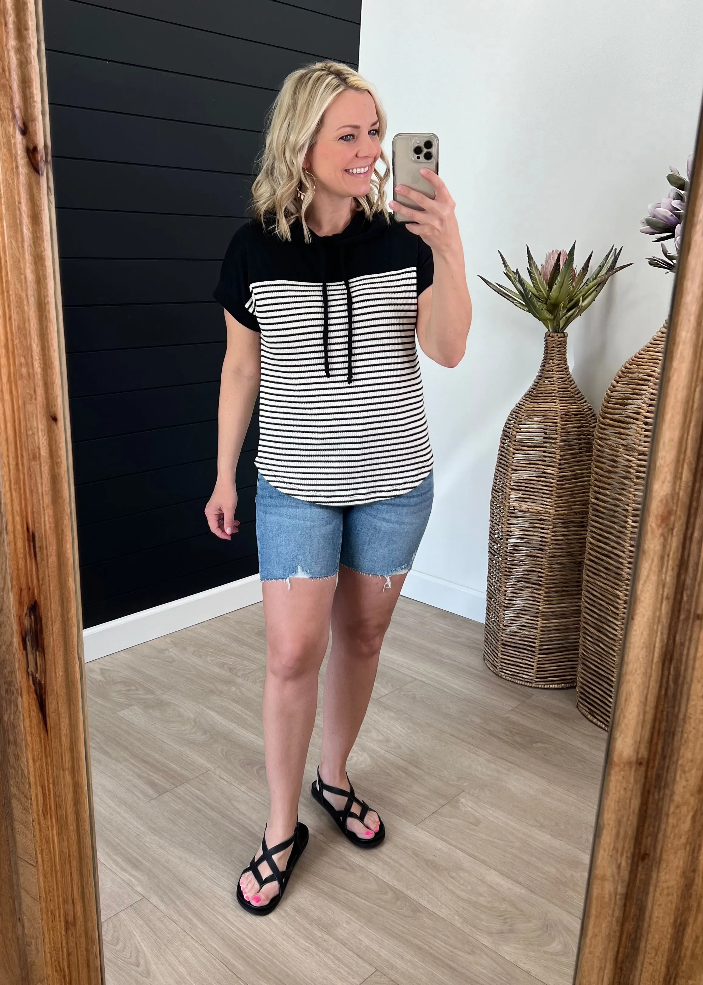 Beach You To It Black Striped Hoodie - Ultimate Sale