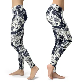 Black and White Cat Leggings - Sugar Skull Design - Yoga Pants.