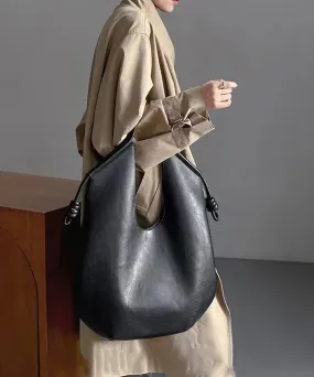 Black Large Capacity Faux Leather Satchel Handbag ZX1028