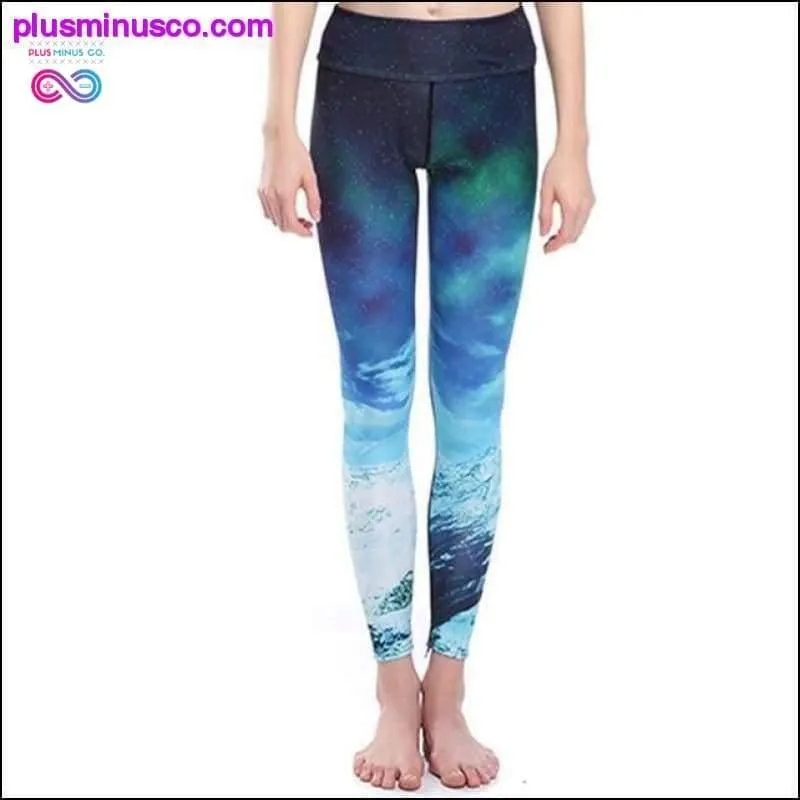 Blue Green Weed Leaf Print Elastic Slim Fitness Workout