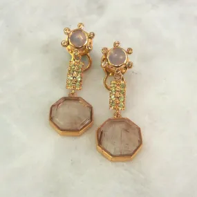 Blue Lace Agate Stud Earrings with White Topaz and Peridot Twinset Earrings, featuring Rutilated Quartz