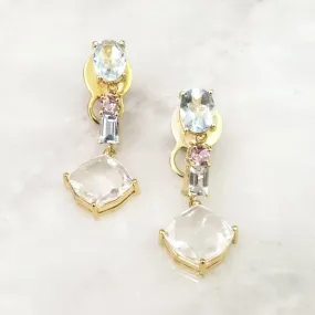 Blue Topaz Stud Earrings with Amethyst, Blue Topaz, and White Quartz Twinset