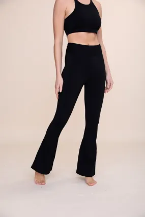 Bronze High-Waist Ribbed Flare Leggings
