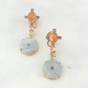 Carnelian Amethyst Stud Earrings with Citrine Peridot Blue Lace Agate Twinset