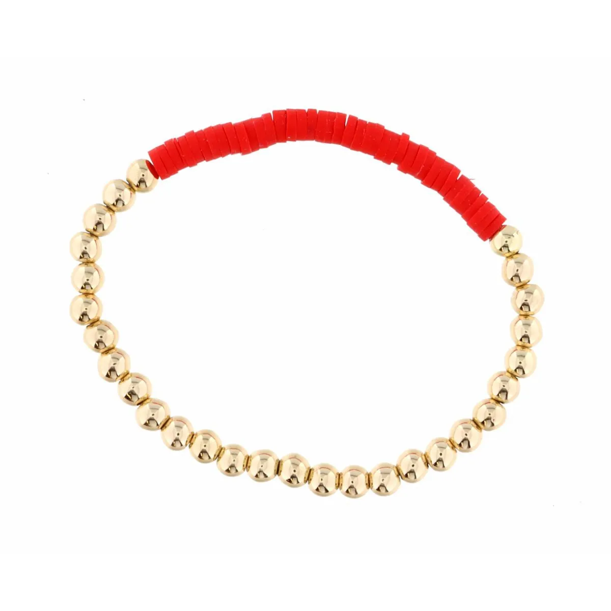 Children's Gold Beaded Bracelet with Red Rubber Disk Section
