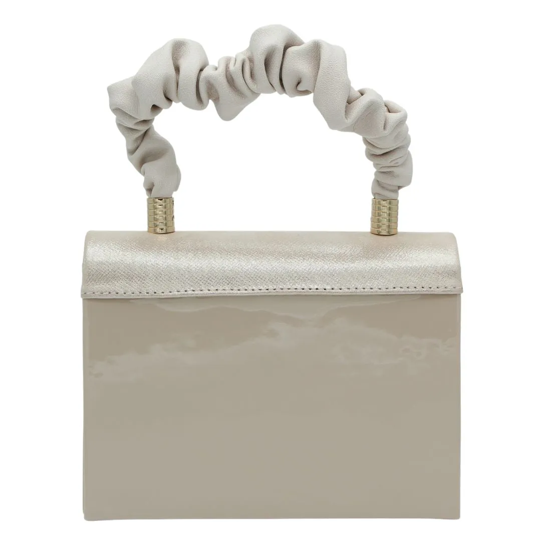 Cream Gold Shimmer Handbag by FABUCCI