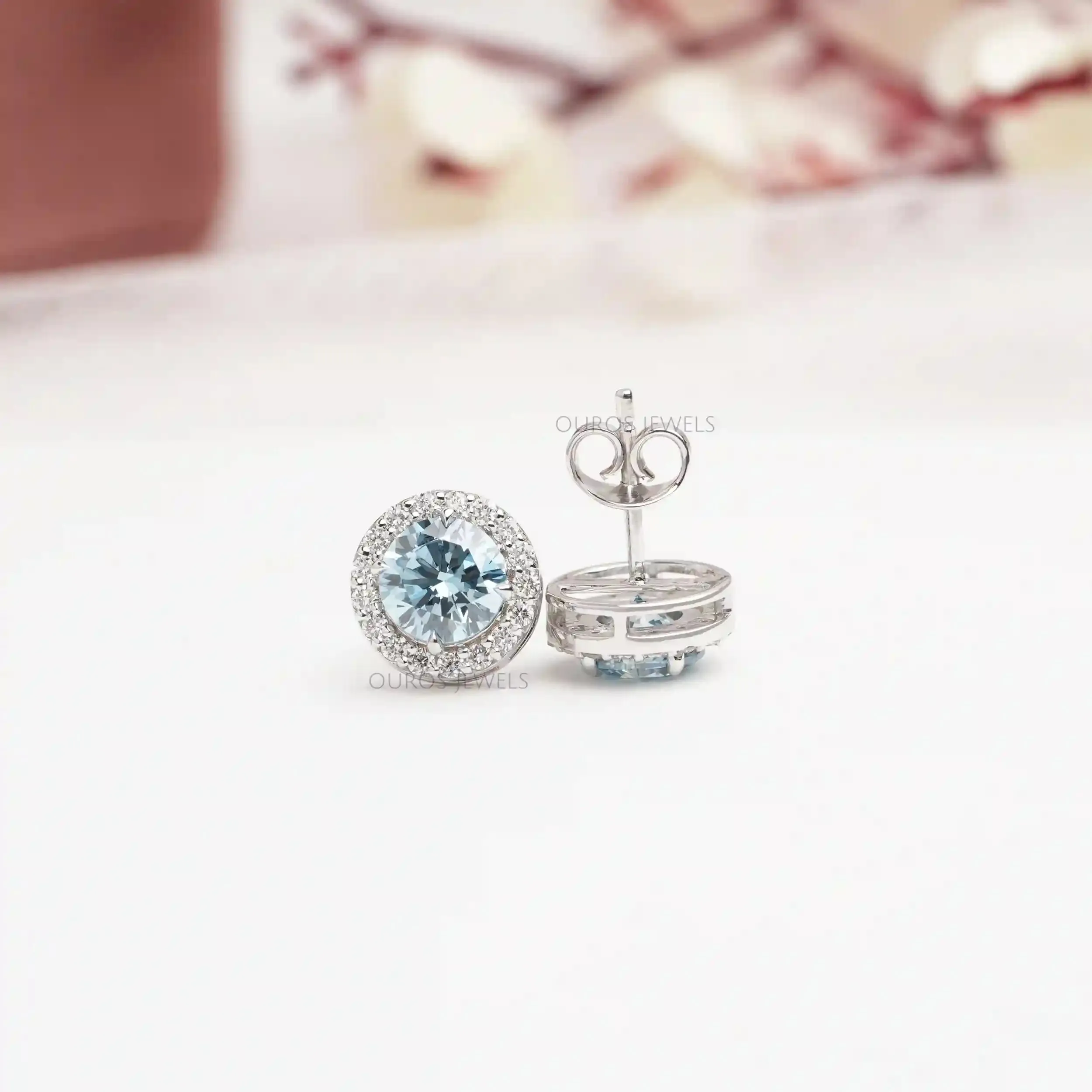 Fancy Color Round Cut Halo Diamond  Stud Earrings