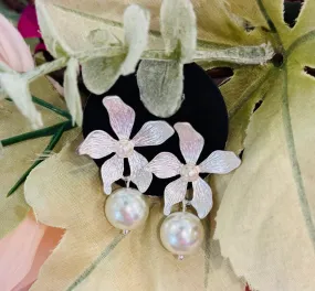 Flower and Pearl Earrings, Floral Pearl Earrings