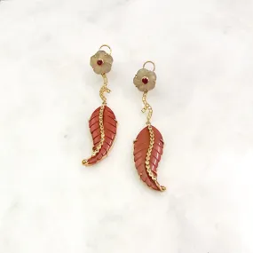 Flower Jade & Rhodolite Garnett Stud Earrings with Peridot & Leaf Jasper Twinset