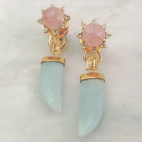 Gemstone Stud Earrings Set: Cherry Quartz & Blue Topaz with Citrine & Amazonite