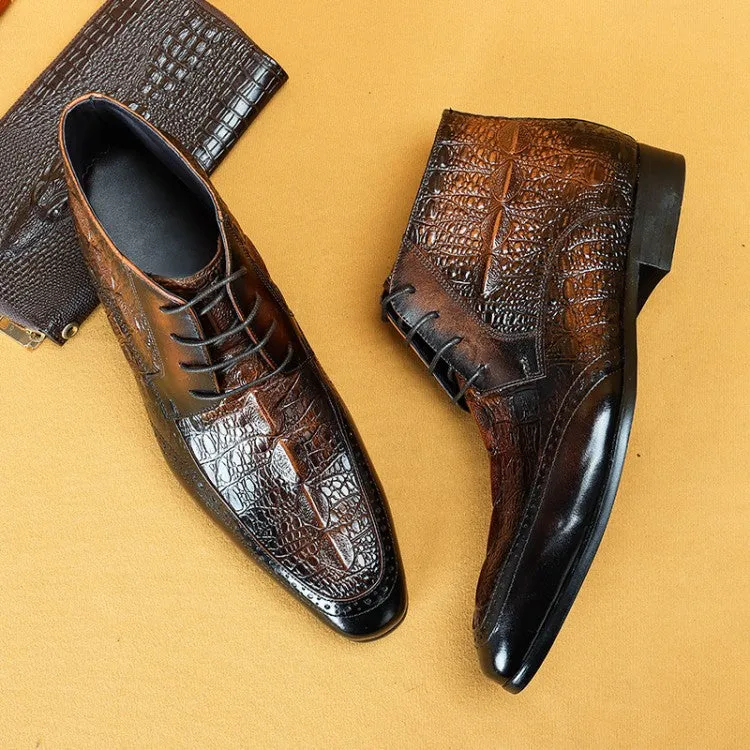 Genuine Leather Crocodile Print Boots