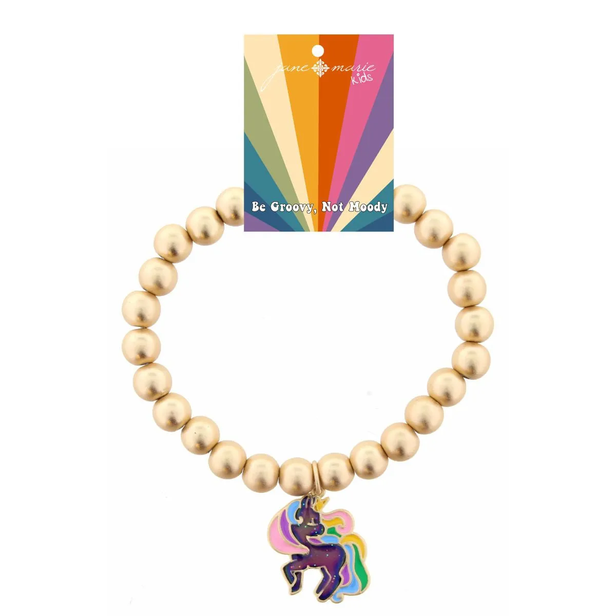Gold Beaded Unicorn Bracelet with Mood Changing Mane | Kids Stretch Bracelet