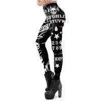 Gothic Ouija Satan Goat Leggings, Black Slim Workout Pants