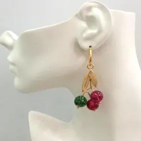 Green Pink Tourmaline Leaf Hoop Twinset Earrings