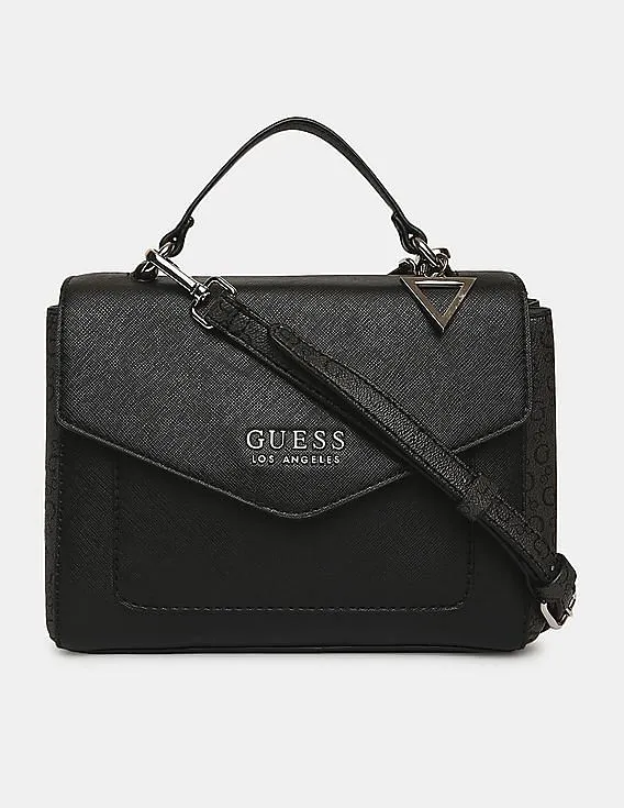 GUESS Women Black Roman Top Handle Flap Handbag