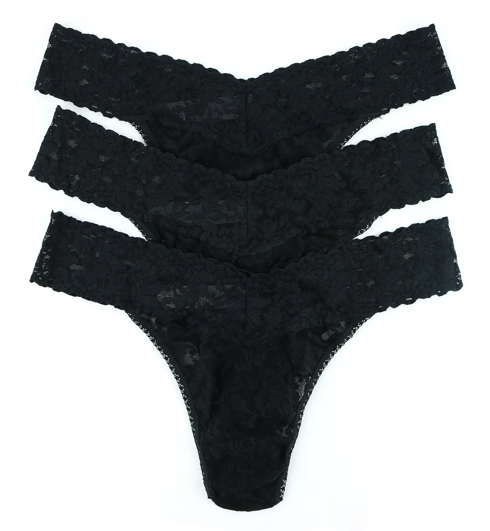 Hanky Panky 3-Pack Lace Thong, Original Rise, All Black.