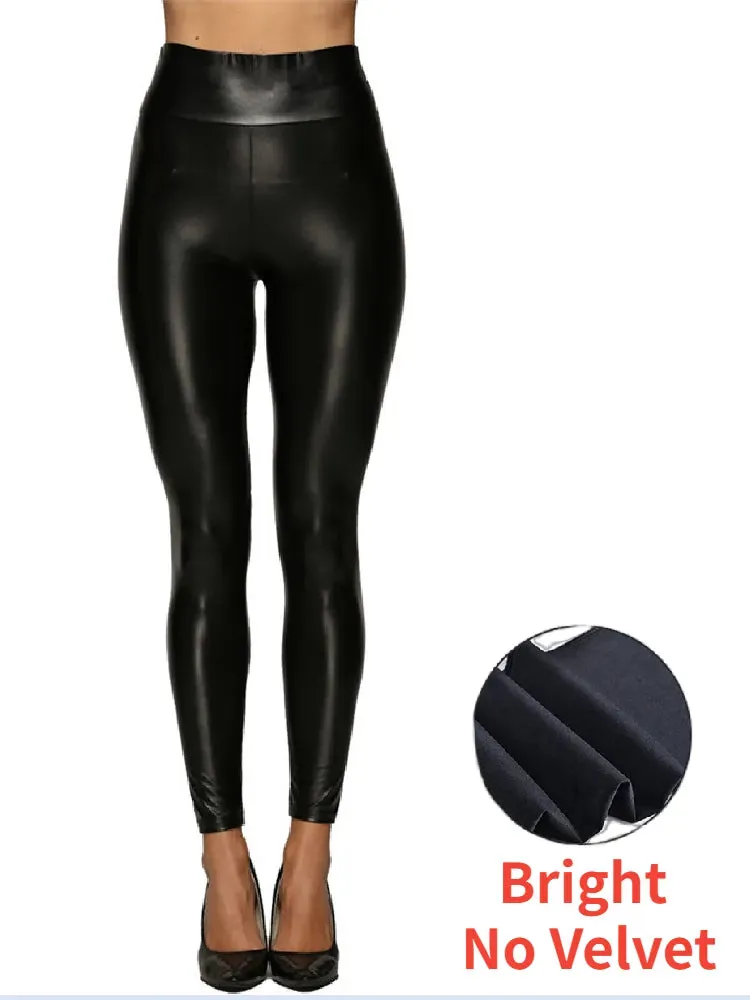 High Waist Push Up Faux Leather Leggings - Women