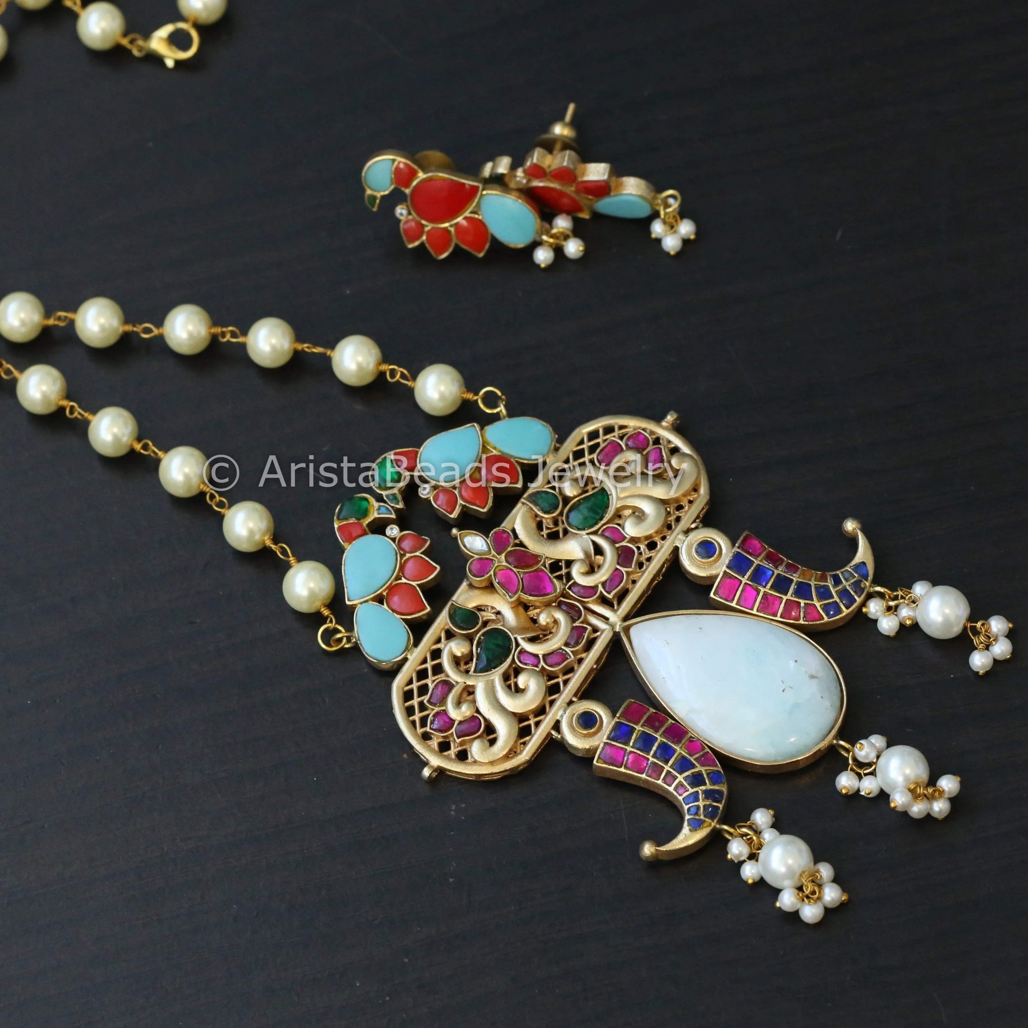 Jadau Kundan Fusion Necklace Set -Larimar