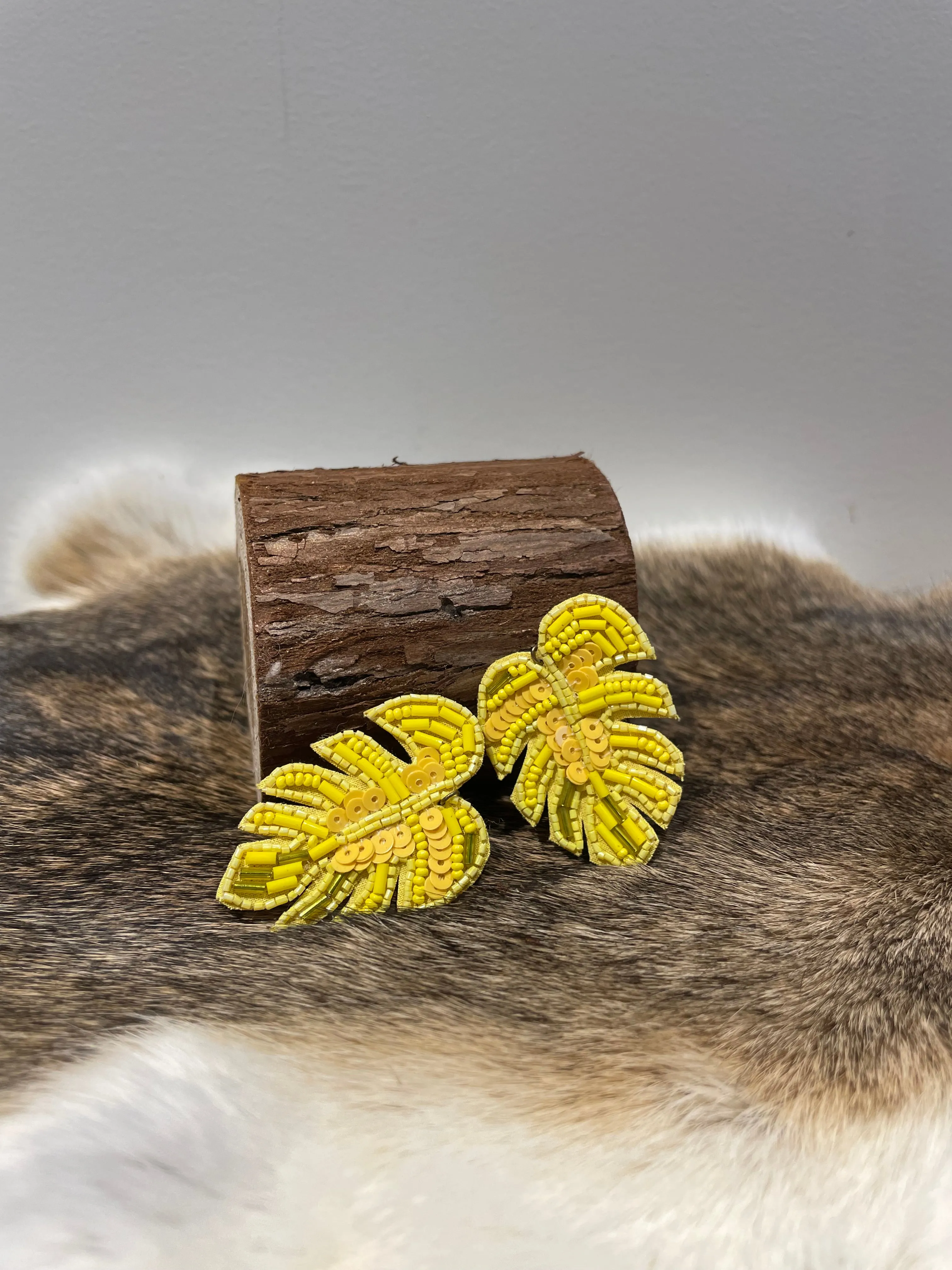 Leaf Earrings with Beads