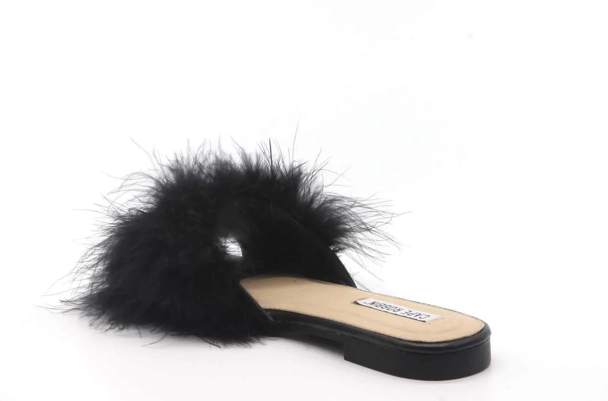 Maxim Black Faux Fur Slides