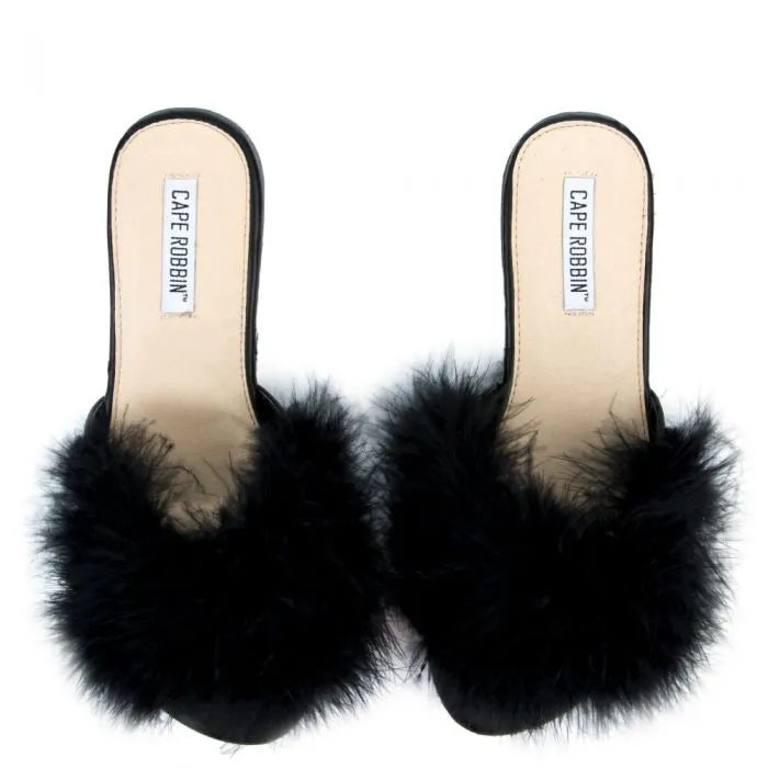 Maxim Black Faux Fur Slides
