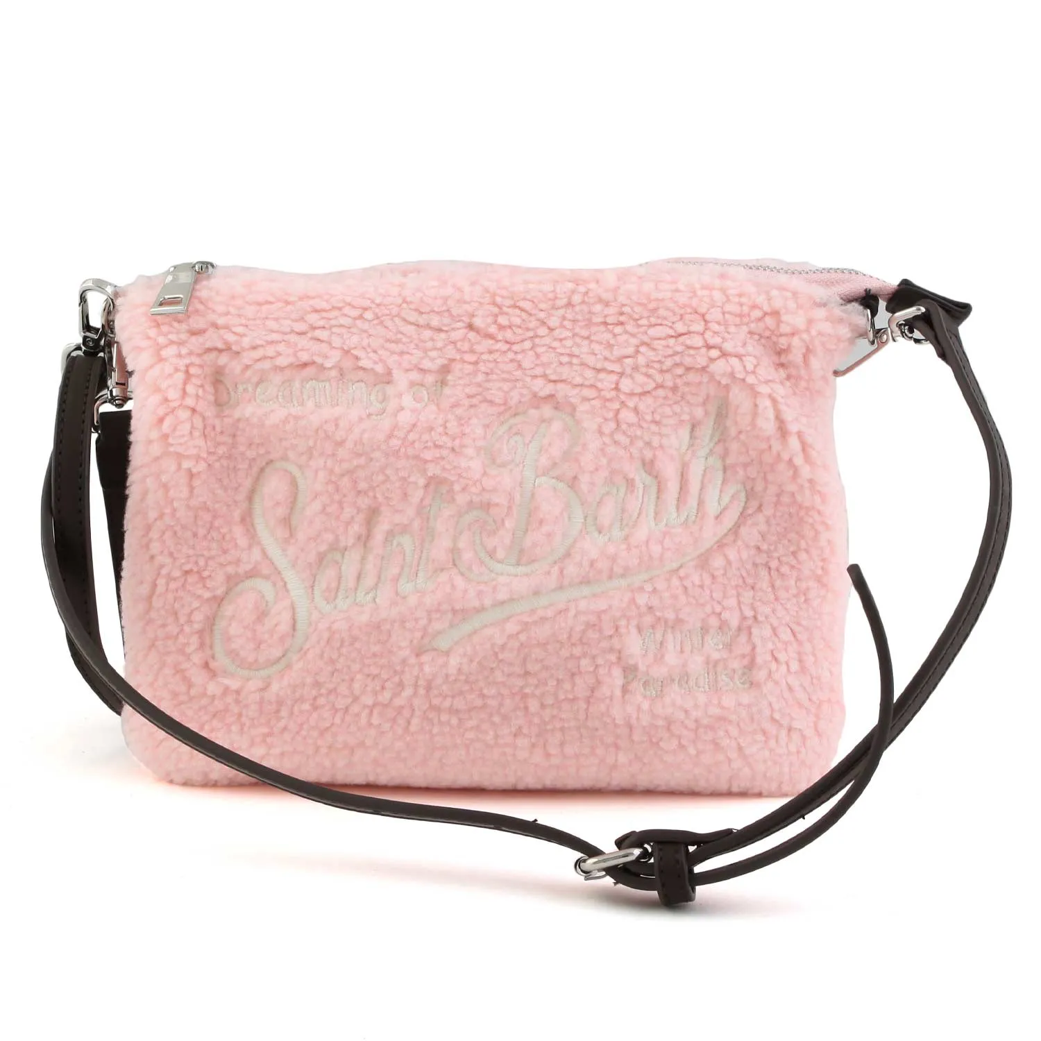 Mc2 Saint Barth Pink Parisienne Sherpa Handbag With White Logos