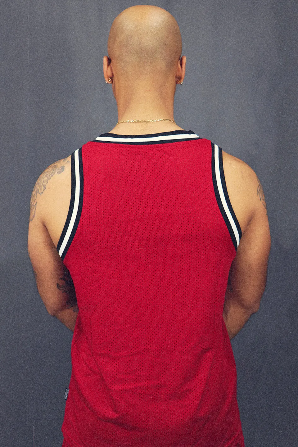 Men's Basketball Tank Top | Red Sleeveless Muscle Workout Shirt | Chicago Mesh