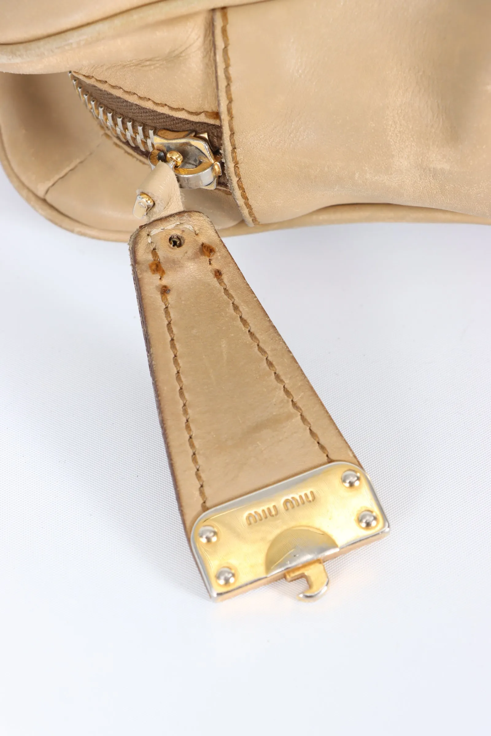 MIU MIU Camel Tan Leather Bowling Tote Bag