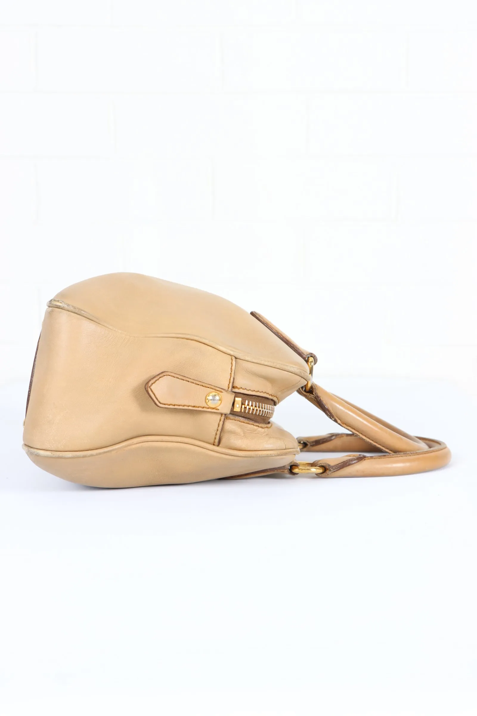 MIU MIU Camel Tan Leather Bowling Tote Bag