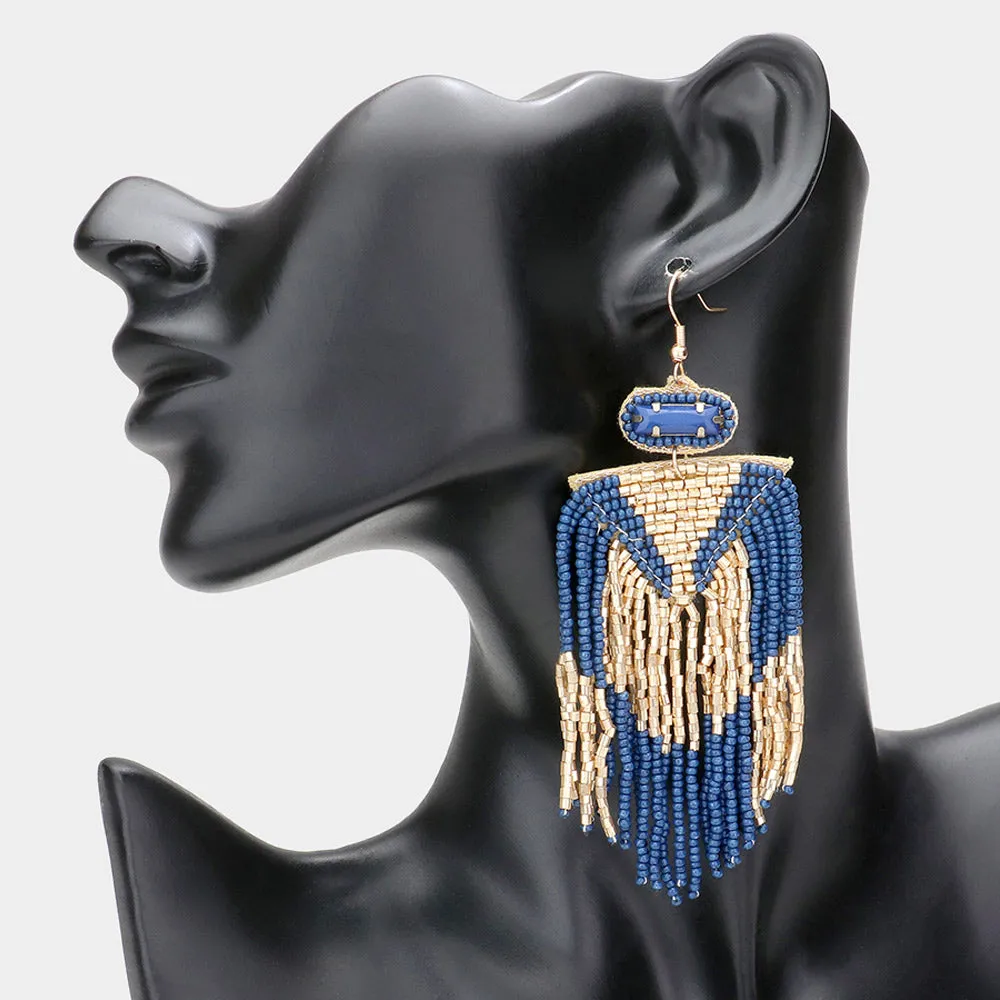 Multicolor Seed Bead Fringe Earrings