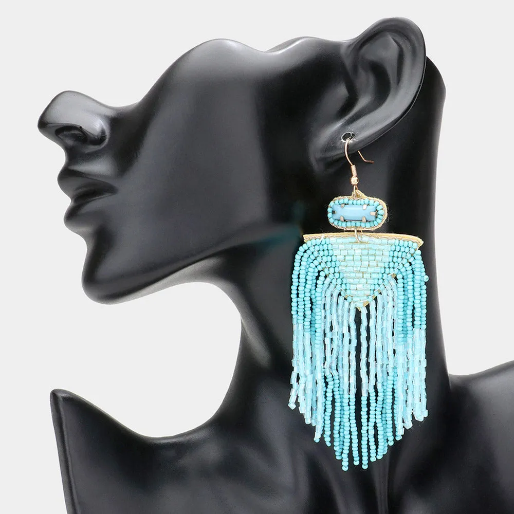Multicolor Seed Bead Fringe Earrings