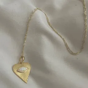 Ocean Heart Opal Necklace - Evil Eye Heart Pendant - White Opal - Gold Filled