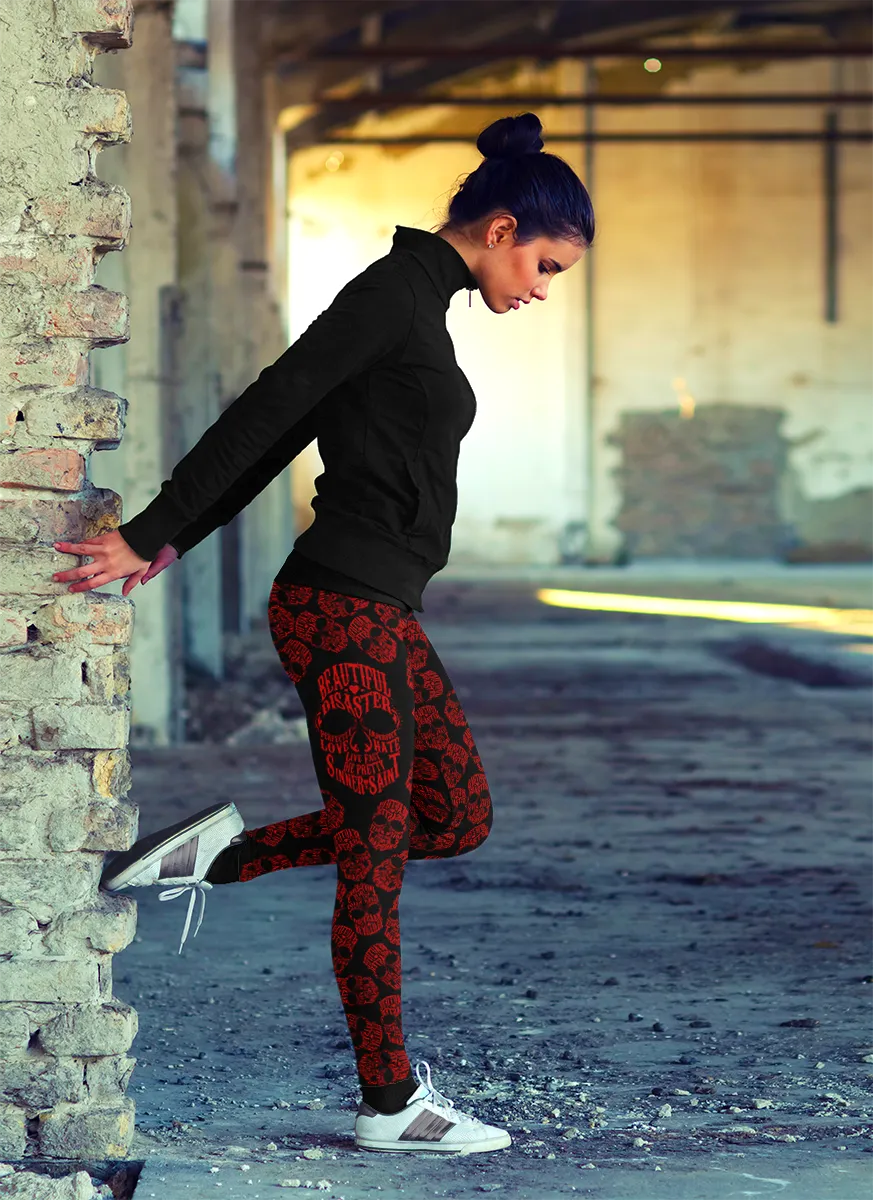 Red Skull Print Leggings