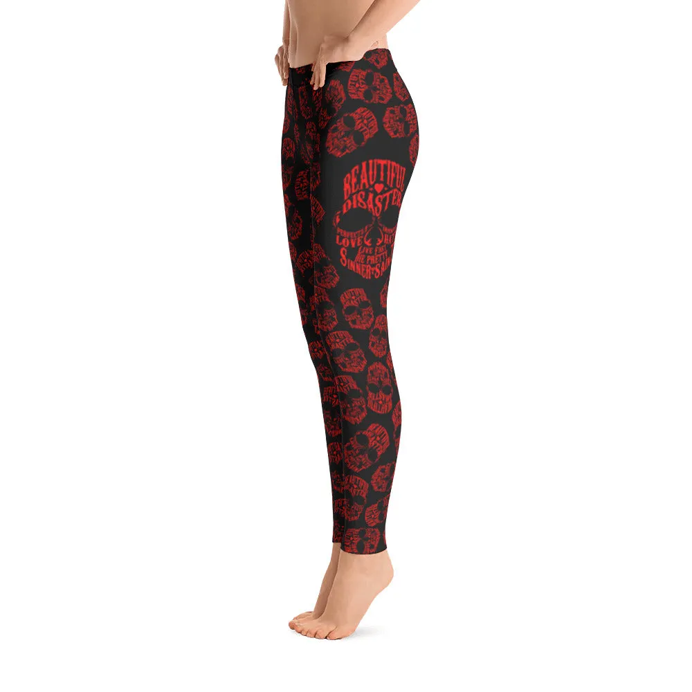 Red Skull Print Leggings