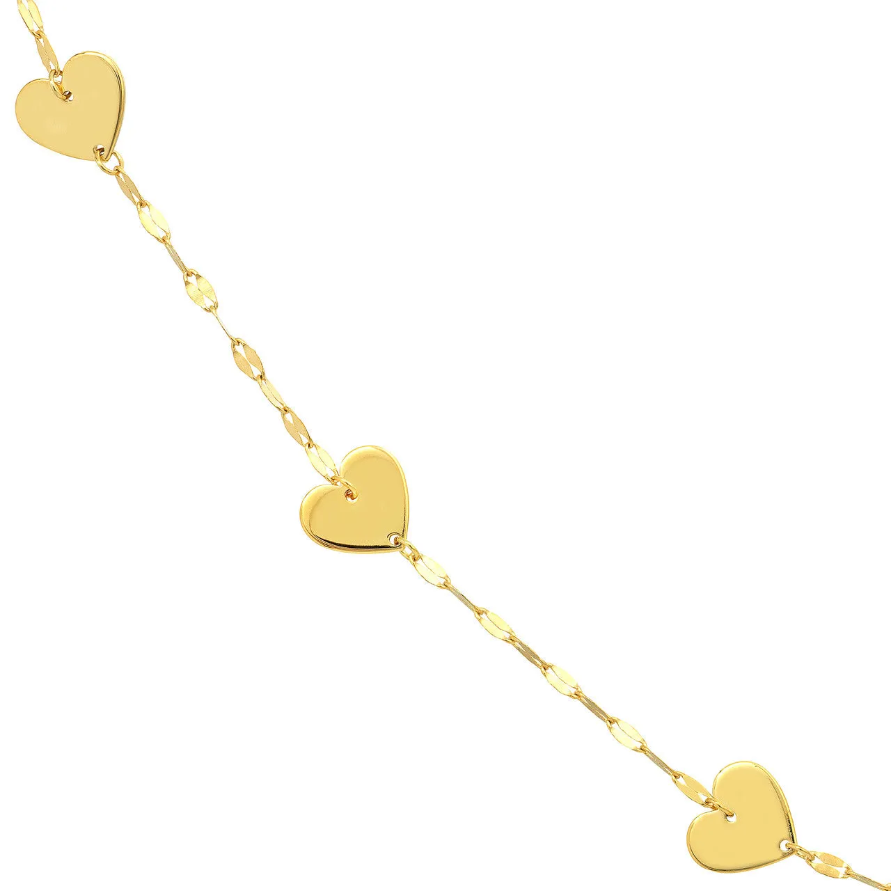 Reggie necklace with five heart design at a stationed position.