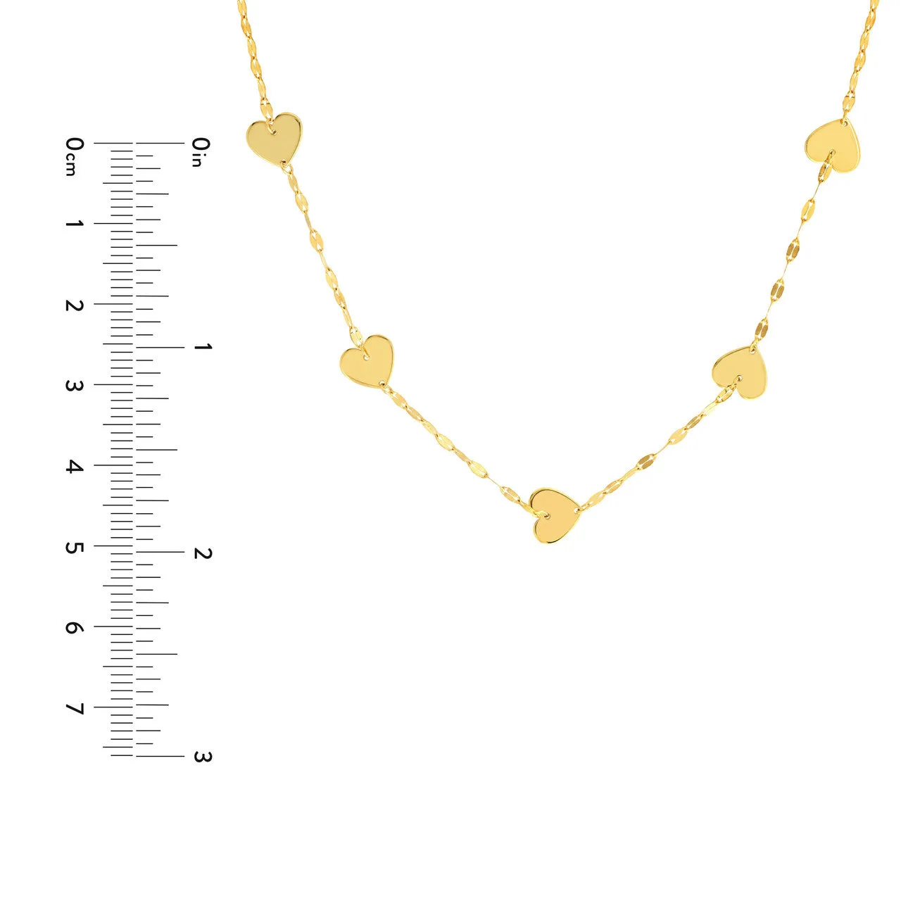 Reggie necklace with five heart design at a stationed position.