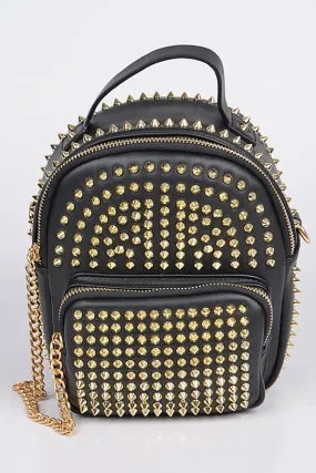 Spiked Black and Gold Mini Backpack