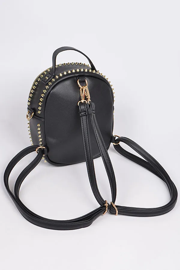 Spiked Black and Gold Mini Backpack