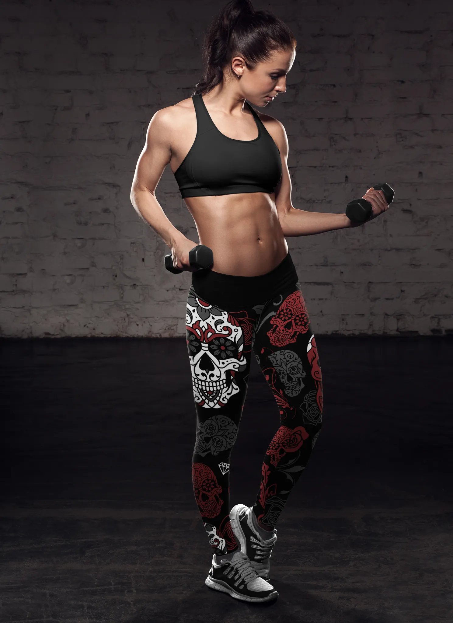 Sugar Skull Black Red Leggings Yoga Pants - Shop Now