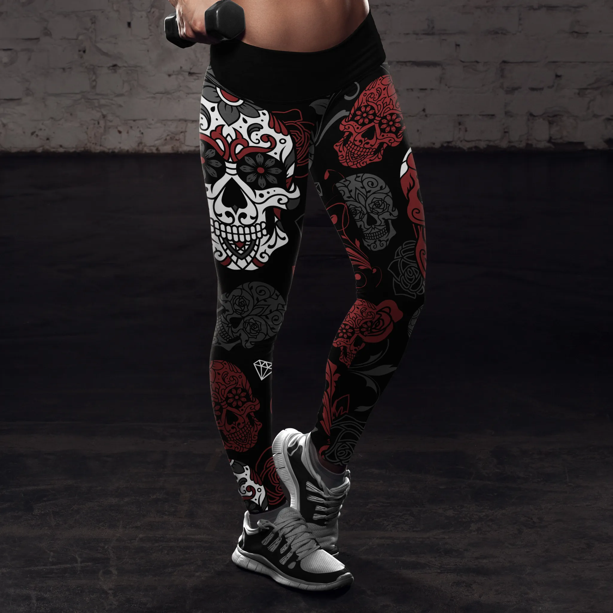 Sugar Skull Black Red Leggings Yoga Pants - Shop Now