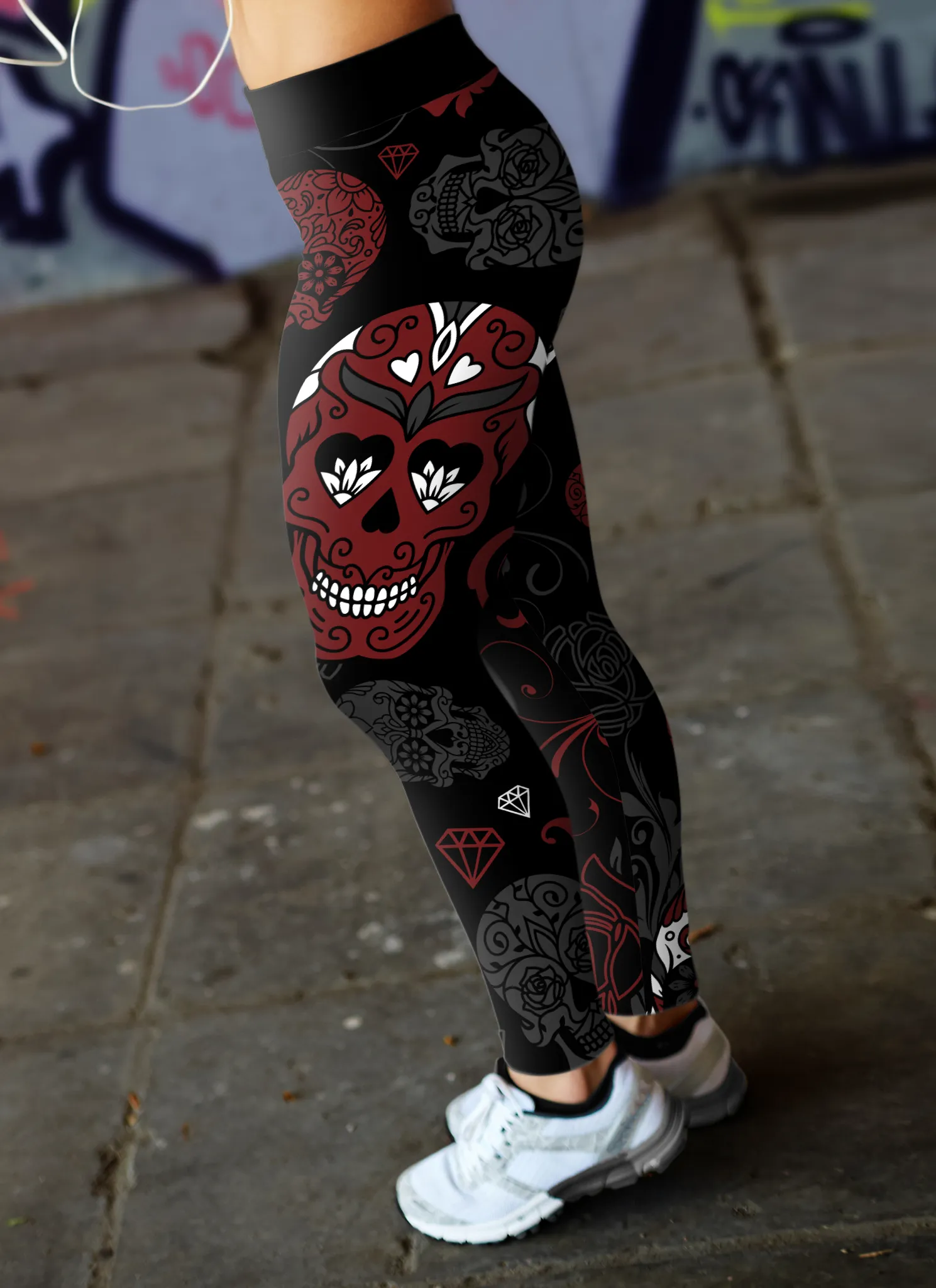 Sugar Skull Black Red Leggings Yoga Pants - Shop Now