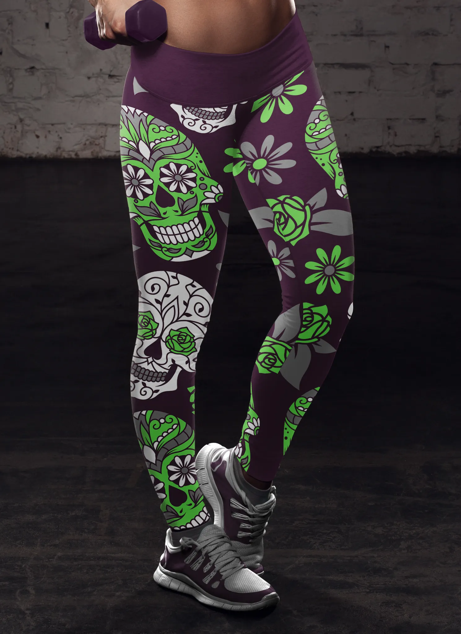 Sugar Skull Green Purple Leggings Yoga Pants