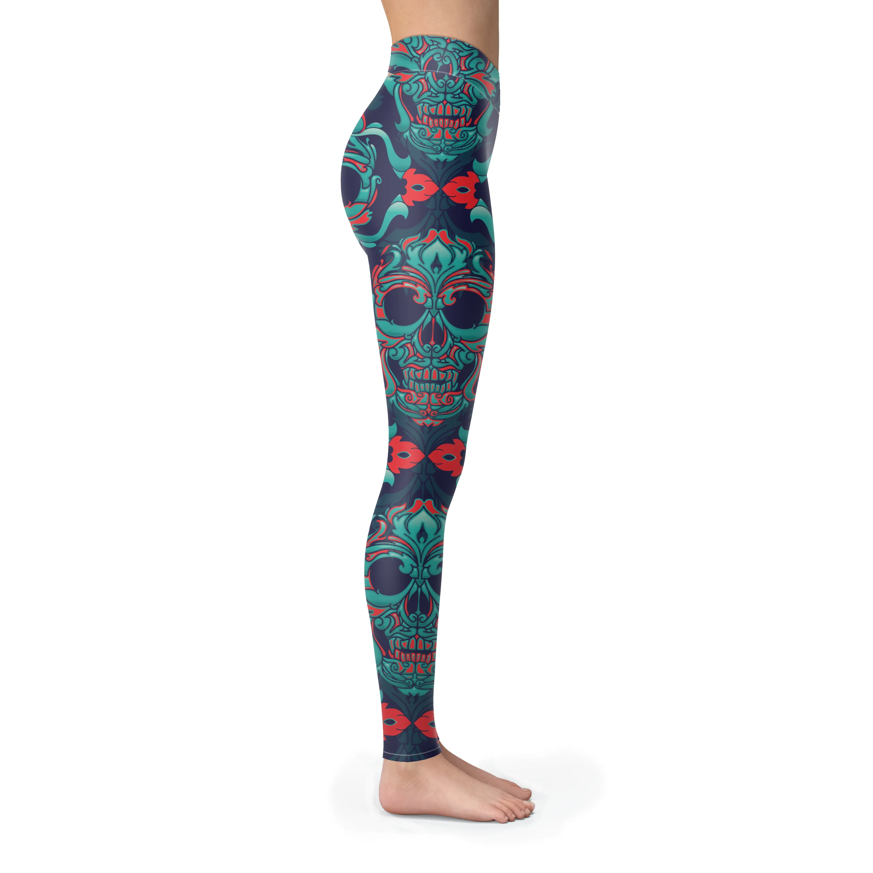 Sugar Skull Leggings, Ornamental Skulls Yoga Pants