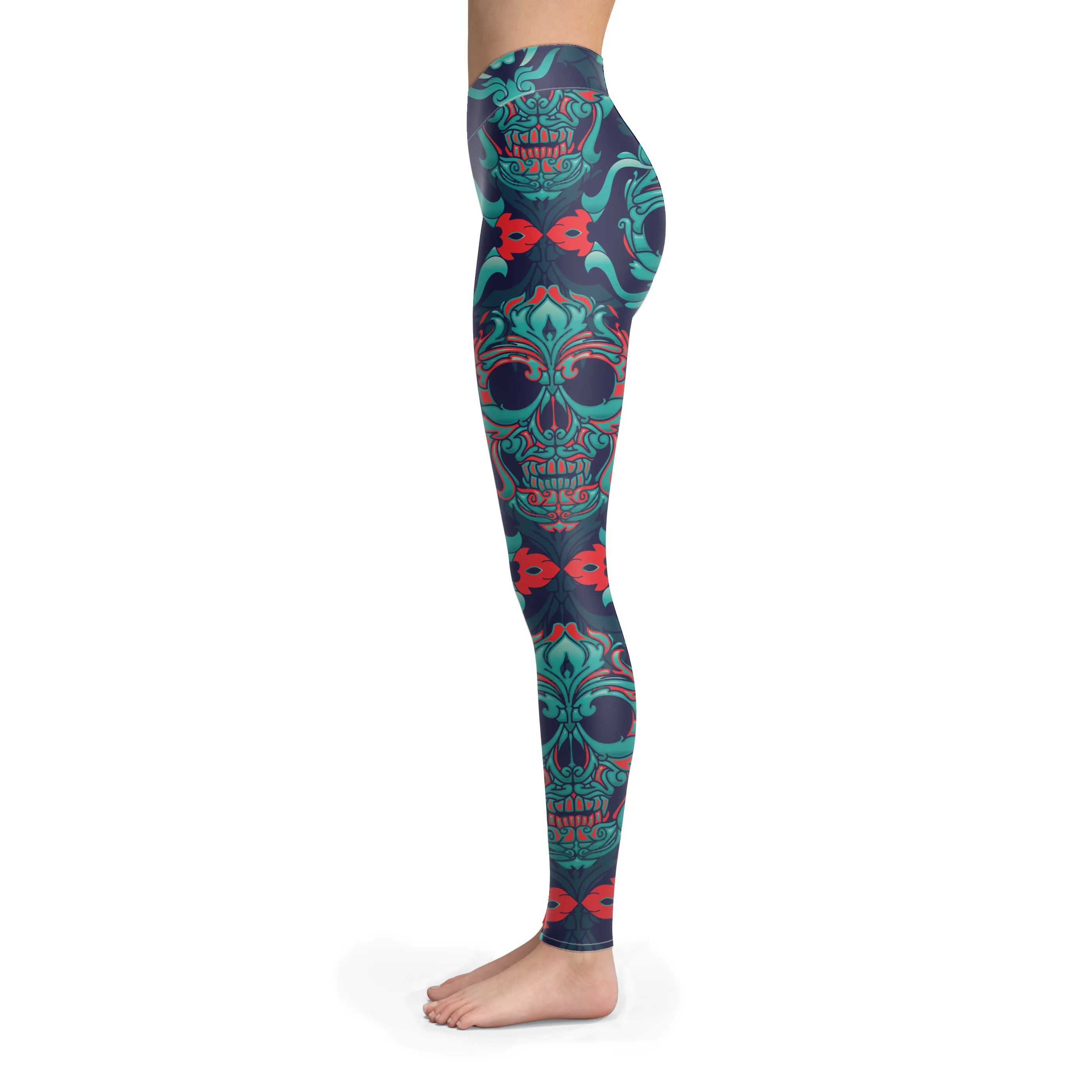 Sugar Skull Leggings, Ornamental Skulls Yoga Pants
