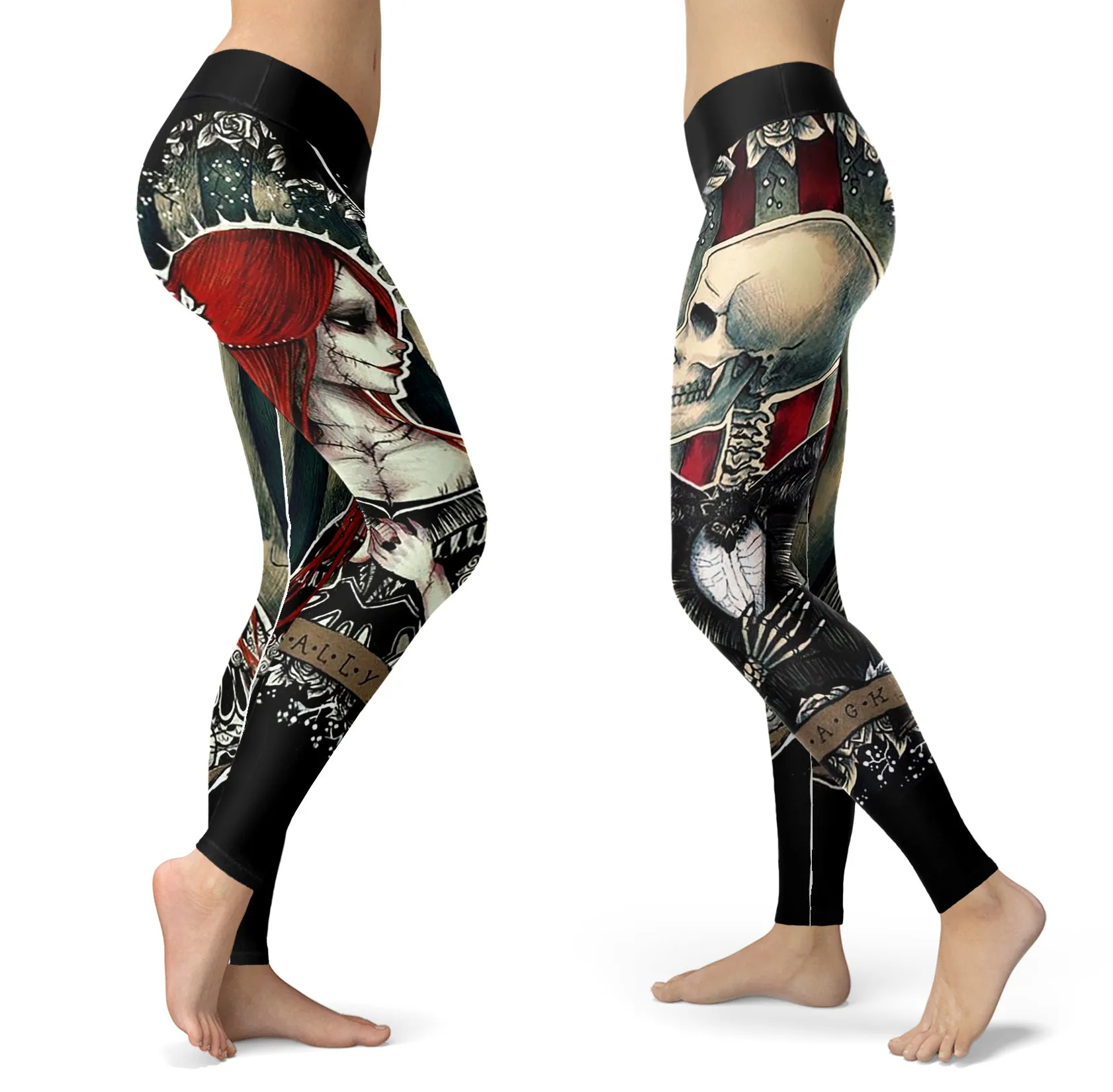 Sugar Skull Sally and Jack Leggings - Yoga Pants